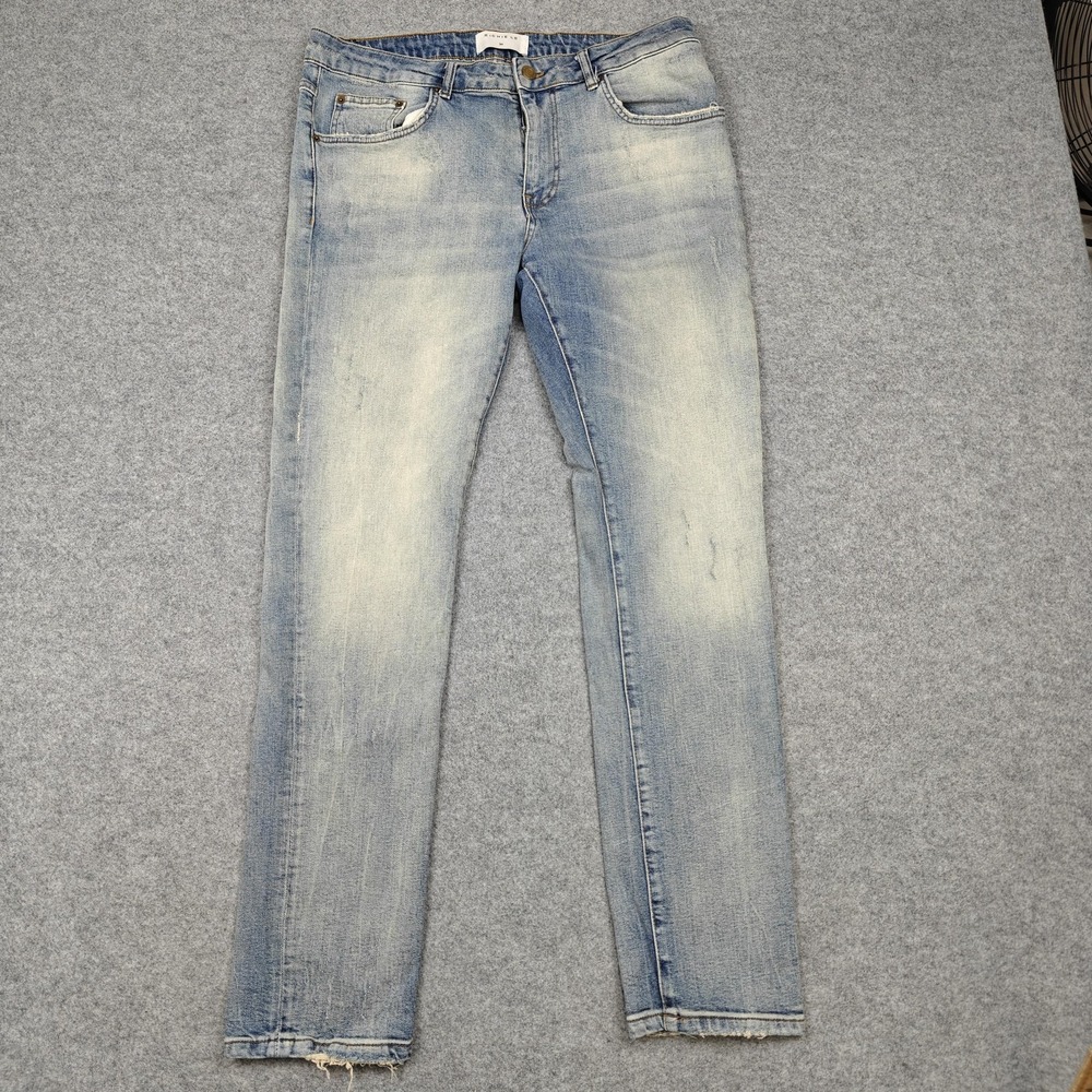 Richie Le Jeans Mens 34x32 Blue Light Wash Slim Skinny Stretch Distressed Denim